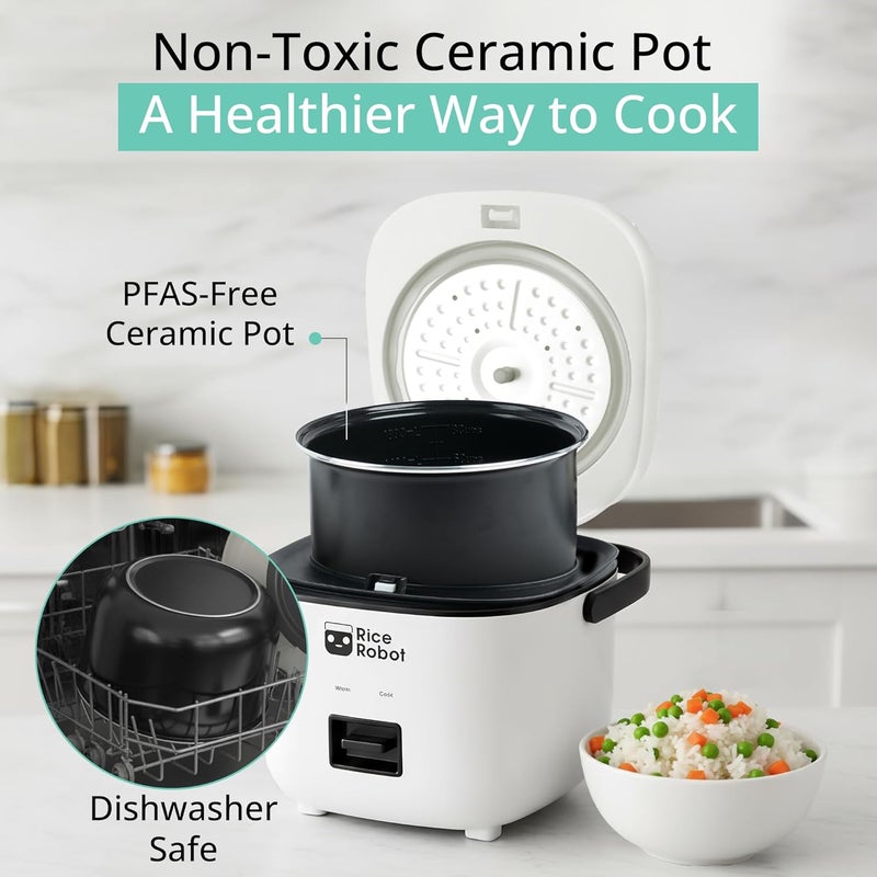 Emson روبوت الأرز طباخ أرز شخصي، خالي من PFAS، غير لاصق. سعة 1 لتر، مع صينية بخار من الفولاذ المقاوم للصدأ، أكواب قياس، كتاب وصفات يحتوي على 60 وصفة، وملعقة تقديم، كما هو معروض على التلفاز. - Image 2